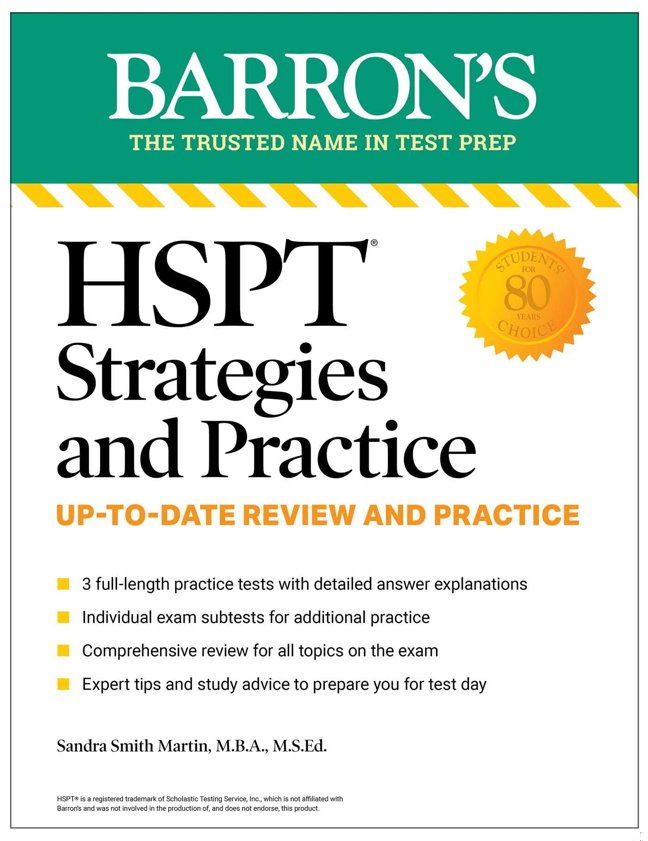 HSPT Strategies and Practice, Second Edition: Prep Book with 3 Practice Tests + Comprehensive Review + Practice + Strategies (Barron's Test Prep) book cover