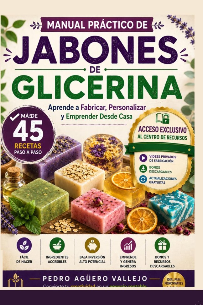 MANUAL PRÁCTICO DE JABONES DE GLICERINA: Más de 45 Recetas Paso a Paso para Fabricar, Personalizar y Emprender Desde Casa con el Método Fundir y Verter (Spanish Edition) book cover