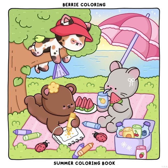 Berrie Coloring Summer: Cute and Cozy Coloring Book for Kids & Adults Featuring Easy to Color Animal Illustrations and Adorable Scenes book cover