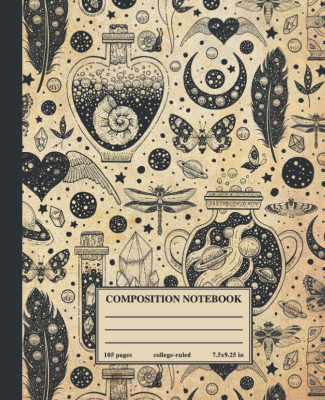 Composition Notebook College Ruled: Vintage Halloween Mystic Witchcraft Magic Pattern Aesthetic Preppy Notebook | Cute College Ruled Lined Paper ... For School, Office, And Work | Wide Lined book cover