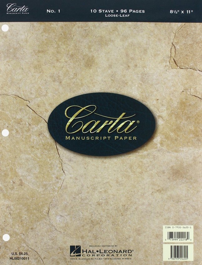 Carta Manuscript Paper No. 1 - Basic | 10 Stave Sheet Music Paper | 8.5 x 11 Staff Paper Notebook for Composers and Students | 96 Pages of 3-Hole Punched Music Paper Loose Leaf book cover