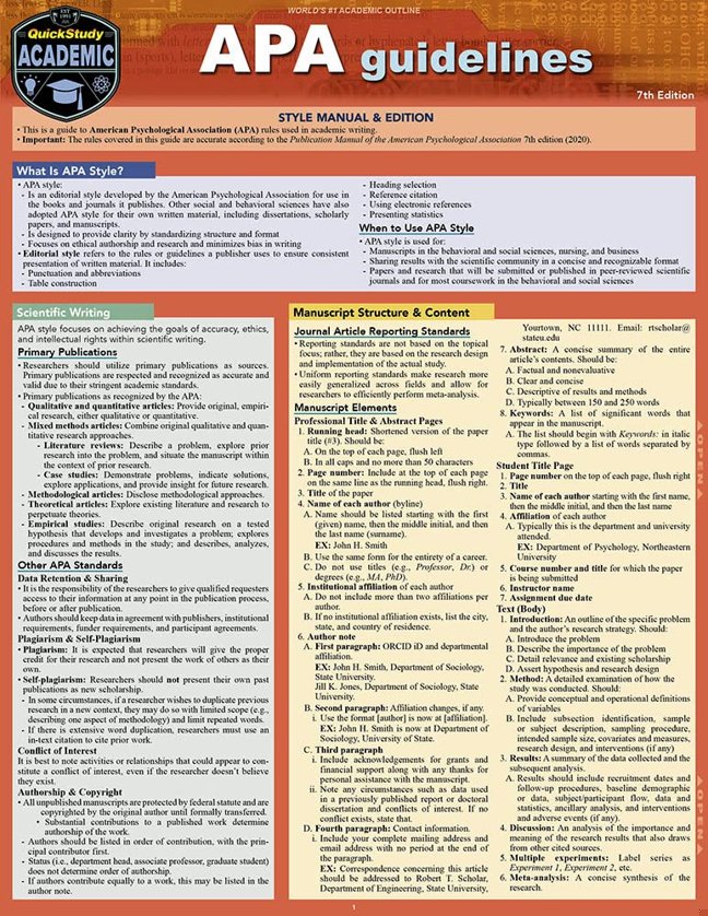 APA Guidelines - 7th Edition: a QuickStudy Laminated Reference Guide book cover