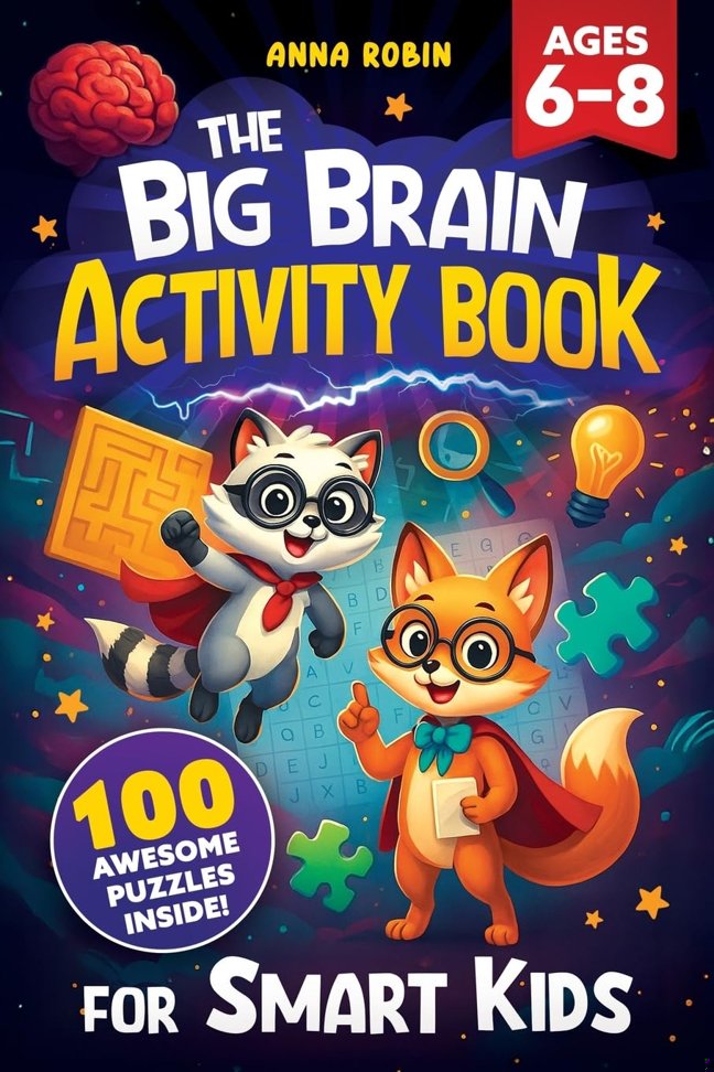 The Big Brain Activity Book for Smart Kids Ages 6–8: 100 Fun-Filled Puzzles, Brain Games, Word Searches & Mazes for Clever Kids (Activity Workbooks for Kids) book cover