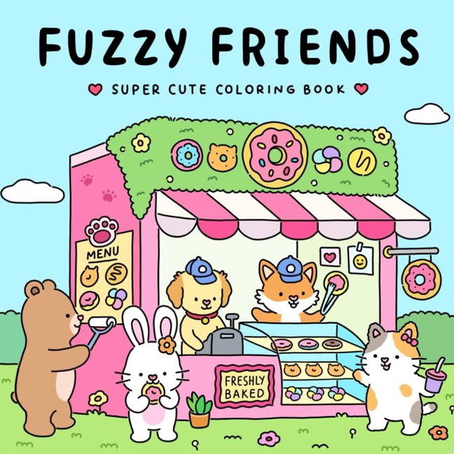 Fuzzy Friends: Super Cute Coloring Book for Adults and Teens Featuring Adorable Animals Characters (Fuzzy Friends Coloring) book cover