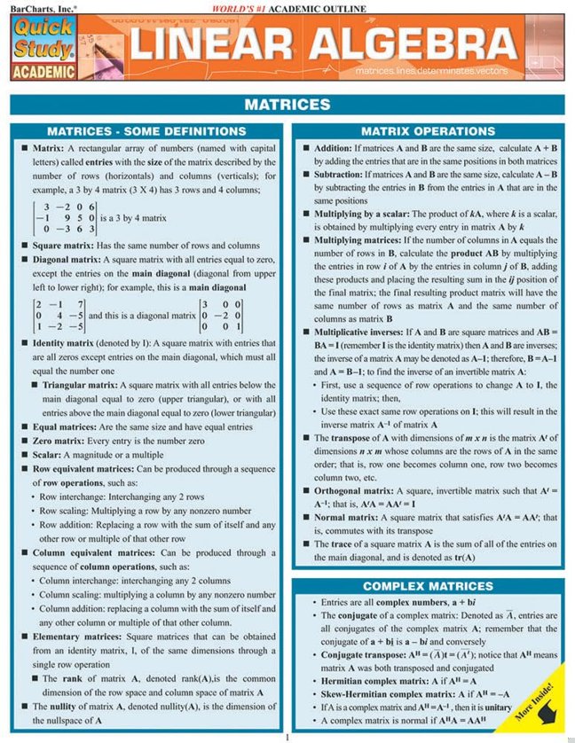 Linear Algebra: QuickStudy Laminated Reference Guide (Quick Study Academic) book cover