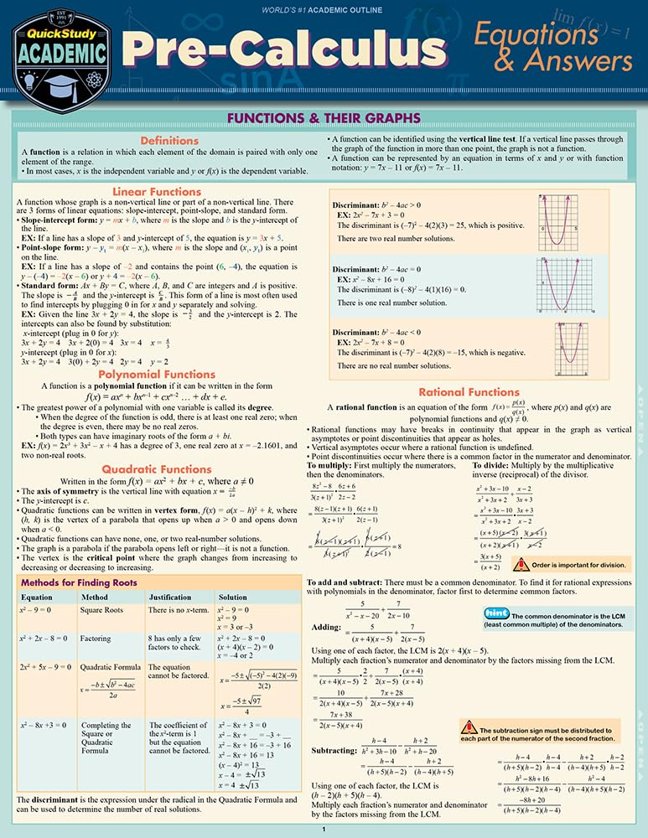 Pre-Calculus Equations & Answers: a QuickStudy Laminated Reference Guide (Quickstudy Reference Guide) book cover