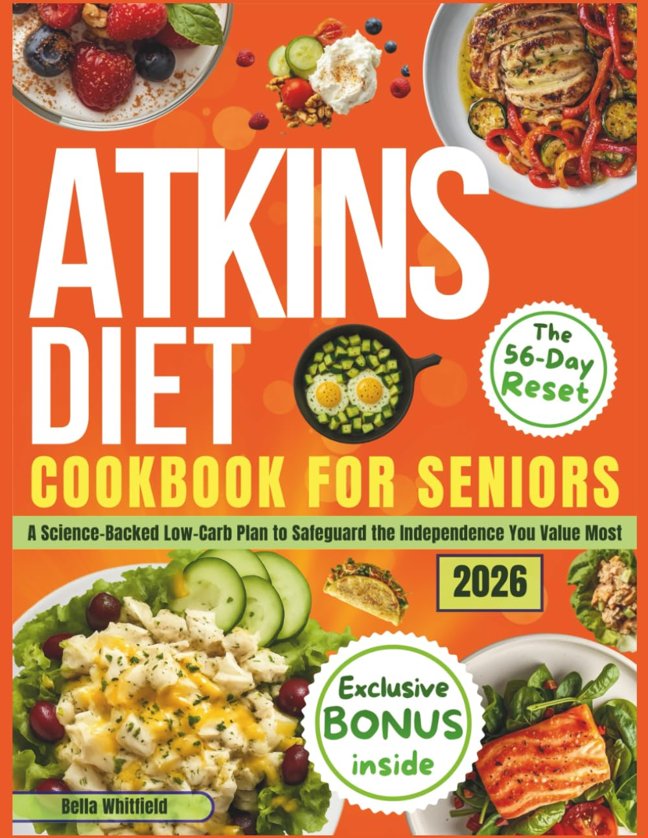 SIMPLE ATKINS DIET COOKBOOK FOR SENIORS:The 56-Day Independence Reset: A Science-Backed Low-Carb Plan with Easy Recipes to Boost Energy, Reduce Belly Fat and Safeguard the Independence You Value Most book cover