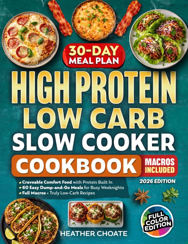 High Protein Low Carb Slow Cooker Cookbook: Craveable Comfort Food with Protein Built In—Easy Dump-and-Go Meals for Busy Weeknights with Full Macros and Truly Low-Carb Recipes book cover