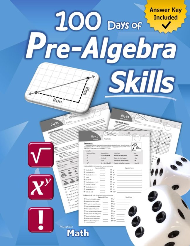 Pre-Algebra Skills: (Grades 6-8) Middle School Math Workbook (Prealgebra: Exponents, Roots, Ratios, Proportions, Negative Numbers, Coordinate Planes, ... & Statistics) – Ages 11-15 (With Answer Key) book cover