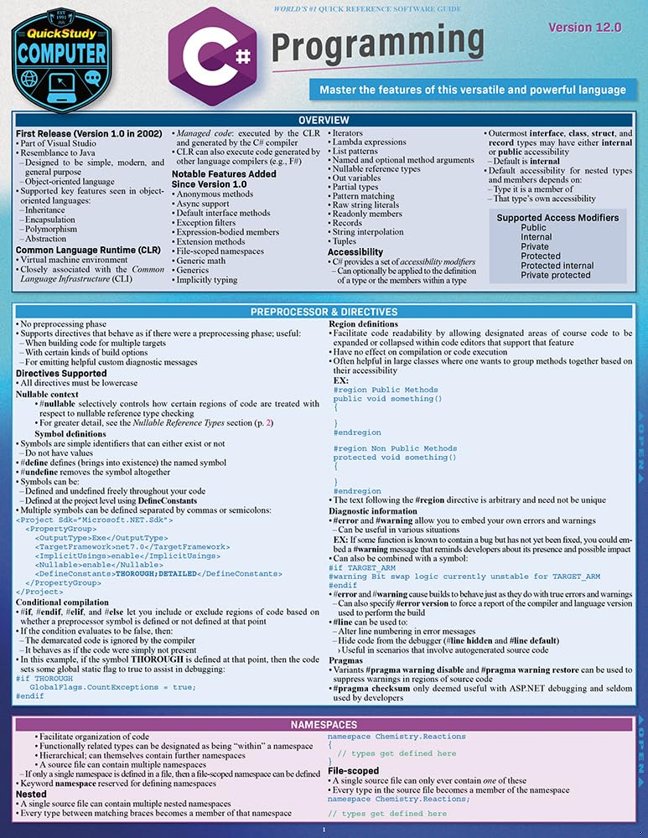C# Programming: a QuickStudy Laminated Reference Guide book cover