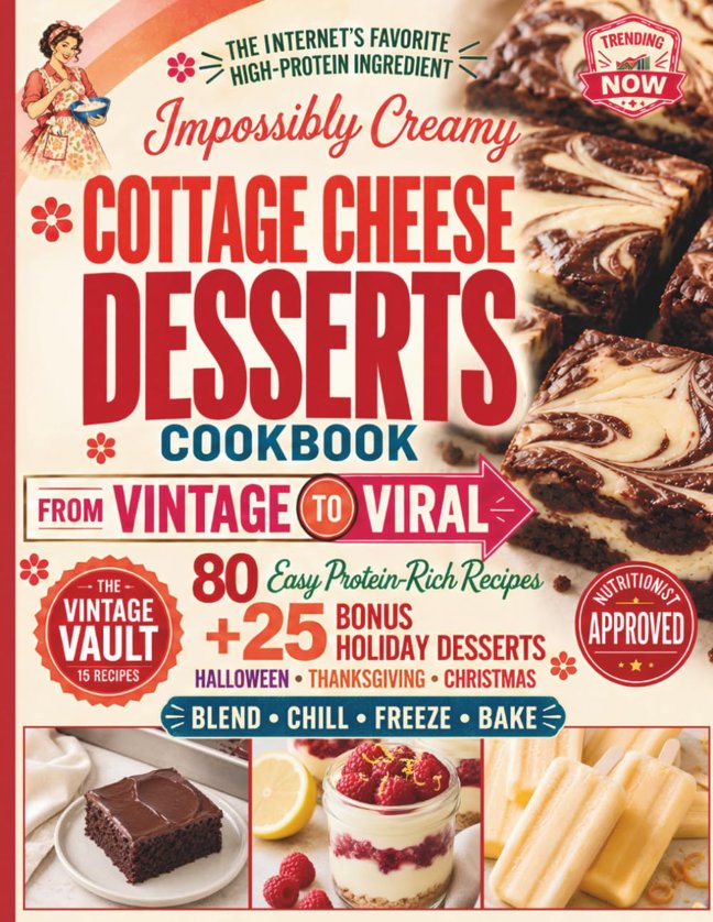 Impossibly Creamy Cottage Cheese Desserts Cookbook: 80 Easy Recipes That Turn the Internet's Favorite High-Protein Ingredient into Puddings, Ice Creams, Cookies, Pies and Cakes (Vintage & Viral) book cover