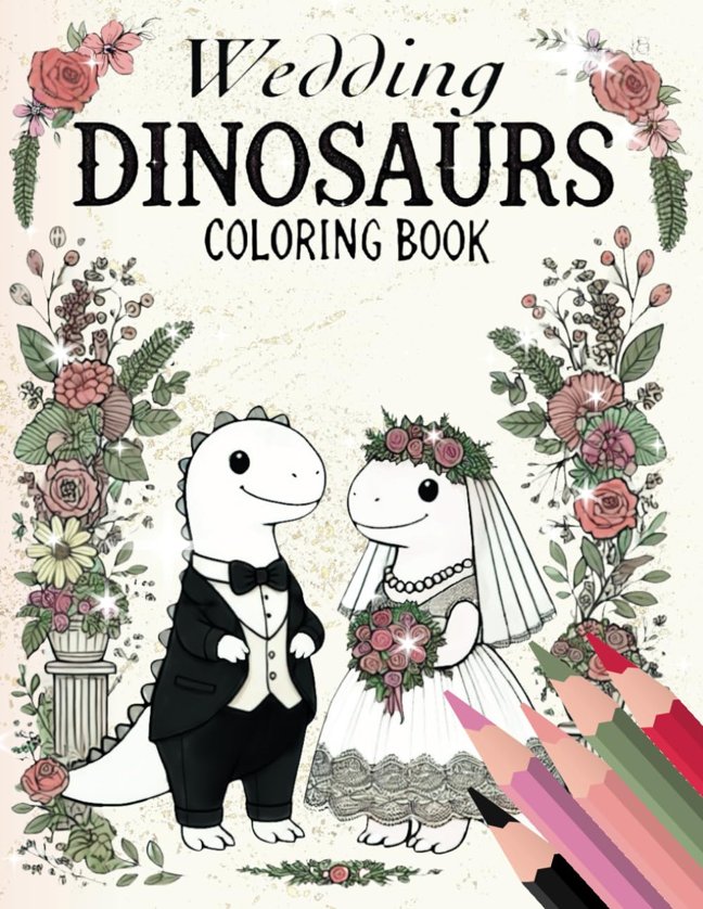 Wedding Dinosaurs Coloring Book: 50 Whimsical Images of Dinosaurs Exchanging Vows, Dancing, and Celebrating Love in Prehistoric Wedding Splendor (Dino Adventures Coloring Books) book cover
