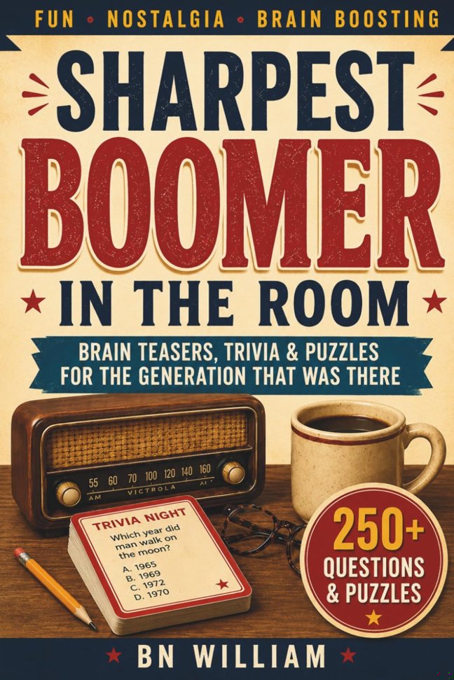 Sharpest Boomer in the Room: Brain Teasers, Trivia, Puzzles for the Generation That Was There: 250 Questions and Puzzles packed with Nostalgia for the Perfect Gift book cover