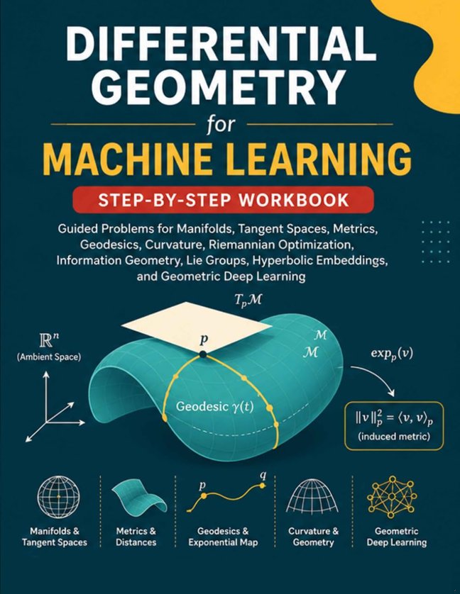 Differential Geometry for Machine Learning Step-by-Step Workbook: Guided Problems for Manifolds, Tangent Spaces, Metrics, Geodesics, Curvature, ... Embeddings, and Geometric Deep Learning book cover