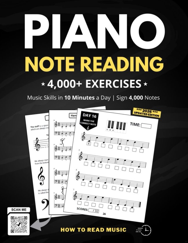 Piano Note Reading Exercises: Music Skills in 10 Minutes a Day, Student Workbook, How To Read Music, Sign 4,000 Notes book cover