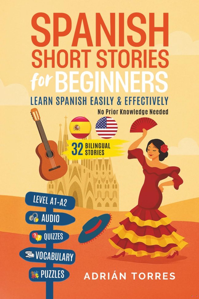 Spanish Short Stories for Beginners: 32 Bilingual Stories – Learn Spanish Easily & Effectively – No Prior Knowledge Needed (With Audio, Quizzes, Vocabulary & Puzzles) (Spanish Edition) book cover