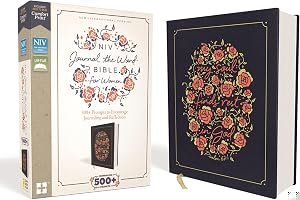 NIV, Journal the Word Bible for Women, Cloth over Board, Navy, Red Letter Edition, Comfort Print: 500+ Prompts to Encourage Journaling and Reflection book cover
