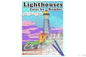 Lighthouses Color by Number Adult Coloring Book: Beautiful Ocean Views and Beach Scenes for Stress Relief and Relaxation (Fun Adult Color By Number Coloring) book cover