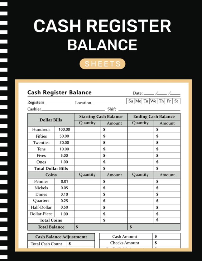 Cash Register Balance Sheets: Simple Cashier register Log Book for Daily Drawer Count, Currency, Coin, and Deposit Record Forms (105 Pages "8.5X11" Inches ) book cover