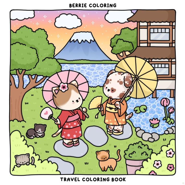 Berrie Coloring Travel: Cute and Cozy Coloring Book for Kids & Adults Featuring Easy to Color Animal Illustrations and Adorable Scenes book cover