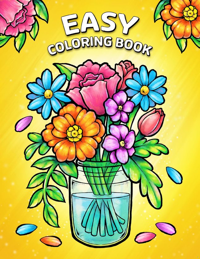Easy Coloring Book: Large Print Designs for Adults and Seniors with 50 Simple Images of Animals, Flowers, Food, Objects, and More! book cover