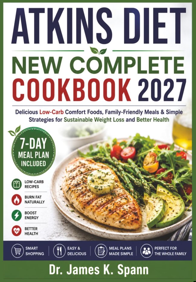 Atkins Diet New Complete Cookbook 2027: Delicious Low-Carb Comfort Foods, Family-Friendly Meals & Simple Strategies for Sustainable Weight Loss and Better Health book cover