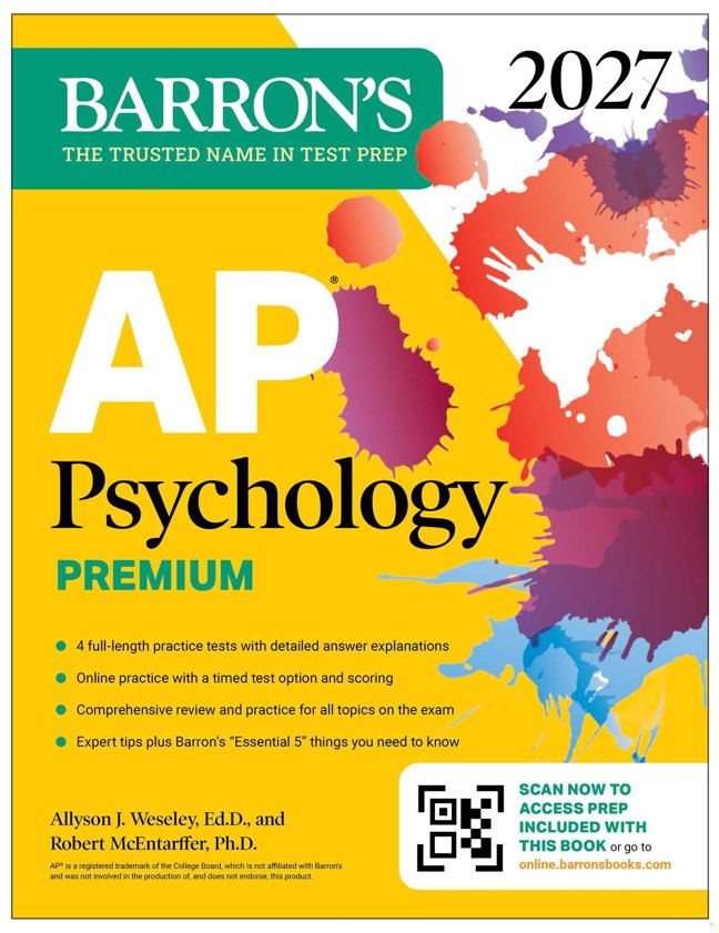AP Psychology Premium, 2027: Prep Book with 4 Practice Tests + Comprehensive Review + Online Practice (Barron's AP Prep) book cover