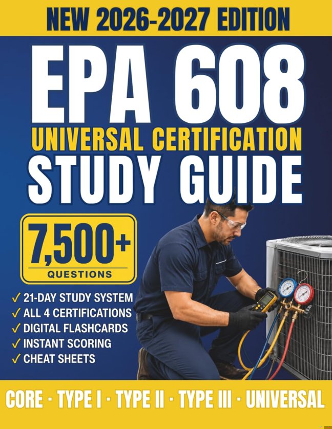 EPA 608 Universal Certification Study Guide: Get Certified and Work Legally on HVAC/R Systems. Pass on Your First Try with the 21-Day Study System, Practice Questions, Flashcards & Timed Mock Exams book cover