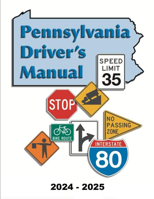 Pennsylvania Driver's Manual: (2024- 2025): Learners Permit Study Guide & Exam Workbook, 184 Questions & Answers - Full Size (8.5'' x 11") - DMV Handbook Learner’s Permit Study Guide book cover