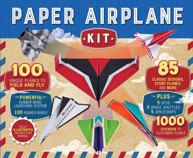 Paper Airplane Kit: 100 Planes to Fold & Fly, 1000 Stickers, Launcher & 100 Rubber Bands | Colorful Sheets | STEM Family Gift for Ages 7 and Up book cover