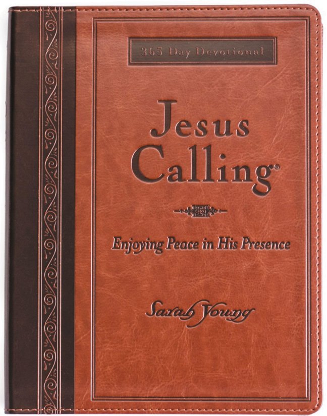 Jesus Calling, Large Text Brown Leathersoft, with full Scriptures: Enjoying Peace in His Presence (a 365-day Devotional) book cover