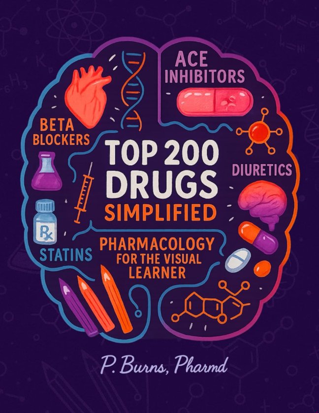 Top 200 Drugs Simplified: Pharmacology Coloring Book & Study Guide: Over 300+ pages of Clinical Pearls, Memory Aids, High-Yield Reviews for Medical, ... Technicians (NCLEX, PTCB, USMLE, NAPLEX) book cover
