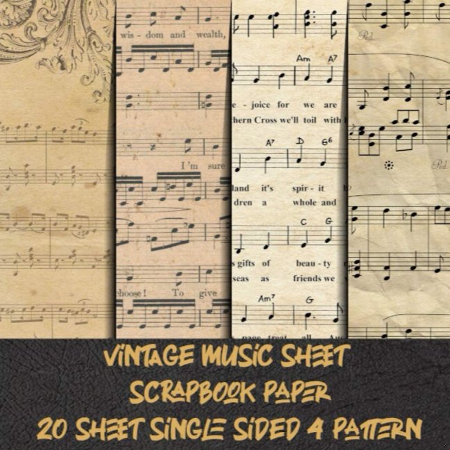 vintage music sheet scrapbook paper 20 sheet single sided 4 pattern: old music note craft paper for scrapbooking & decorative antique pads collection ... invitation & collage & decoupage projects book cover