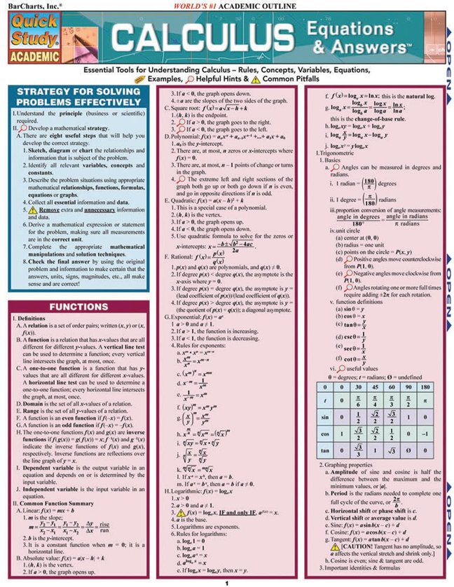 Calculus Equations & Answers: QuickStudy Laminated Reference Guide book cover