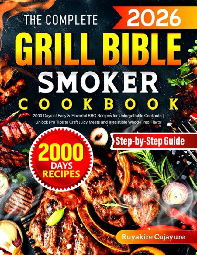 The Complete Grill Bible • Smoker Cookbook: 2000 Days of Easy & Flavorful BBQ Recipes for Unforgettable Cookouts | Unlock Pro Tips to Craft Juicy Meats and Irresistible Wood-Fired Flavor book cover