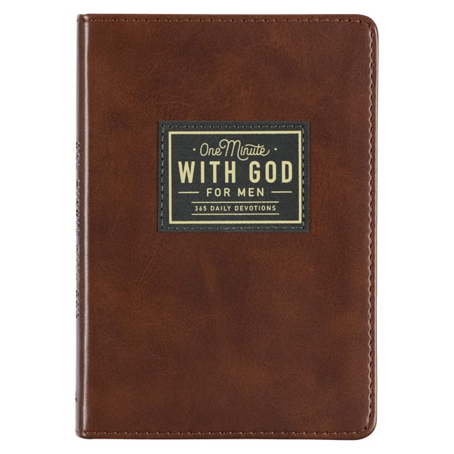One Minute with God for Men 365 Devotions, Brown Faux Leather Flexcover book cover