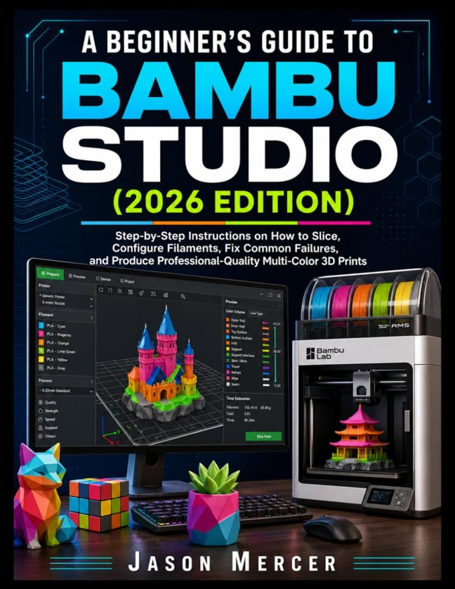 A BEGINNER'S GUIDE TO BAMBU STUDIO (2026 EDITION): Step-by-Step Instructions on How to Slice, Configure Filament, Fix Common Failures, and Produce Professional-Quality Multi-colored 3D Prints book cover