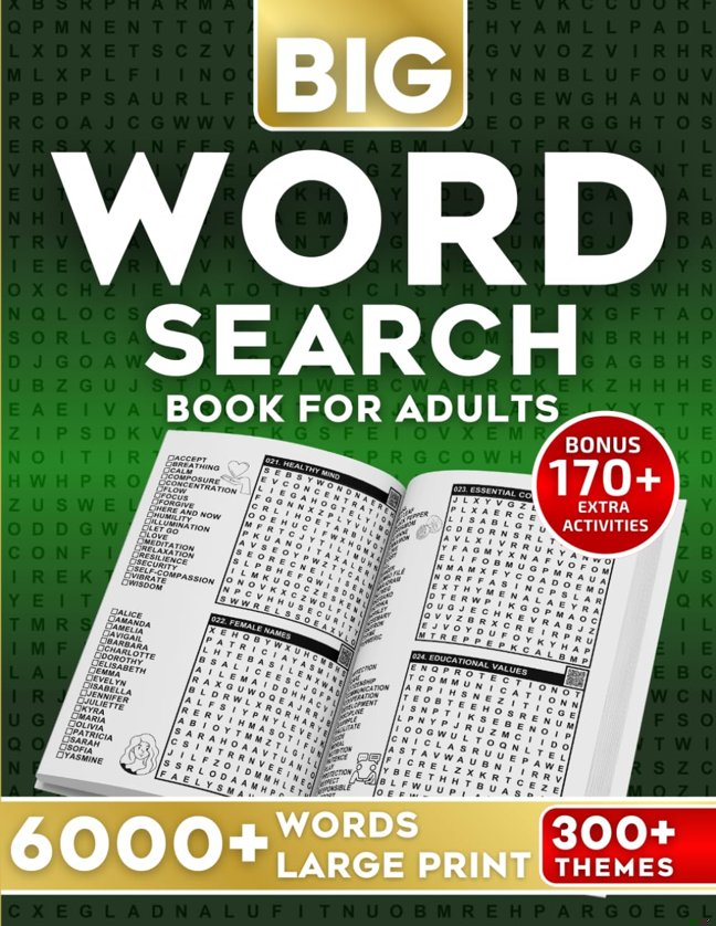 Word Search Book for Adults Large Print: 300+ Themed Puzzles with 6000+ Words – Fun Word Games for Adults, Seniors and Teens. book cover