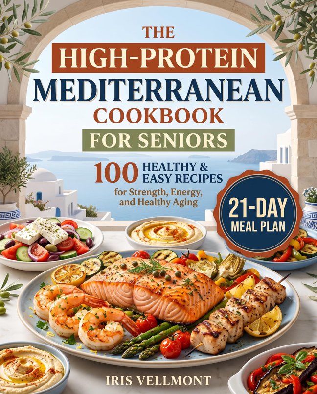 The High-Protein Mediterranean Cookbook for Seniors: 100 Healthy and Easy Recipes for Strength, Energy, and Healthy Aging, Plus a 21-Day Meal Plan book cover
