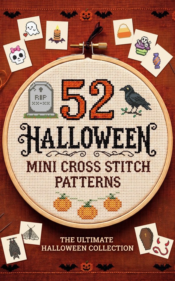 52 Mini Halloween Cross Stitch Patterns: Easy Beginner Charts for Spooky Ghosts, Pumpkins, Bats & More book cover