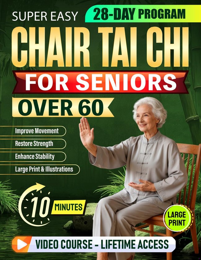 Super Easy Chair Tai Chi for Seniors Over 60: Relaxing 10-Minute Daily Seated Flows to Improve Movement, Restore Strength, Enhance Stability | Large Print, Illustrations & Video Tutorials book cover