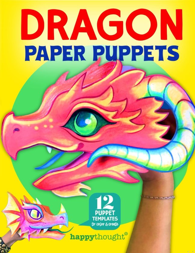 Dragon Paper Puppets: 12 puppet templates to color & create (Happythought craft workbooks) book cover