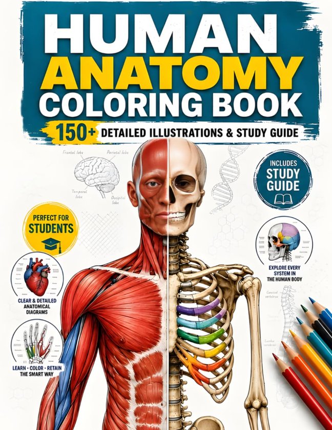 Human Anatomy Coloring Book for Adults: 150+ Detailed Illustrations & Complete Study Guide of Every Body Part book cover