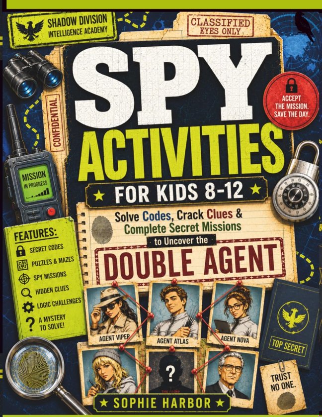 Spy Activities for Kids 8-12: Solve Codes, Crack Clues & Complete Secret Missions to Uncover the Double Agent (Gift Books for Kids) book cover