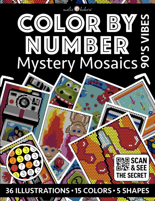 Color by Number: 90's Vibes | Mystery Mosaics Coloring Book for Adults | Black Background Edition: Color Quest with Circle, Square, Triangle, Diamond, ... (Color by Number - Black Edition | Pixelart) book cover