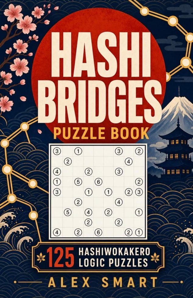 Hashi Bridges Puzzle Book: 125 Hashiwokakero Logic Puzzles for Adults book cover