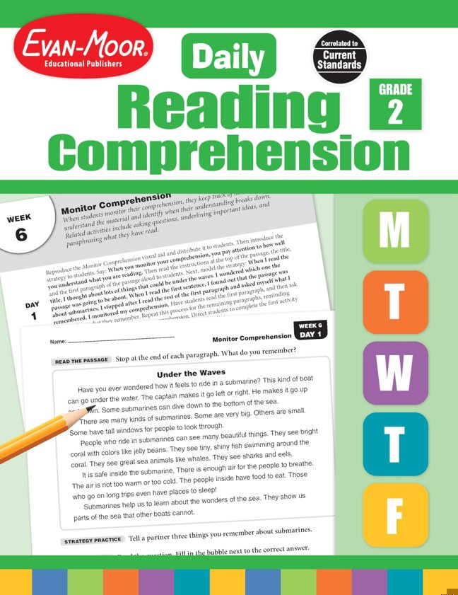 Evan-Moor Daily Reading Comprehension, Grade 2 - Homeschooling & Classroom Resource Workbook, Reproducible Worksheets, Teaching Edition, Fiction and Nonfiction, Lesson Plans, Test Prep book cover