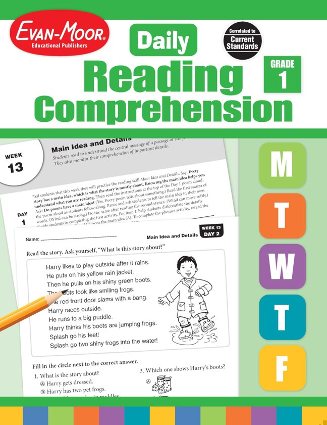 Evan-Moor Daily Reading Comprehension, Grade 1 - Homeschooling & Classroom Resource Workbook, Reproducible Worksheets, Teaching Edition, Fiction and Nonfiction, Lesson Plans, Test Prep book cover
