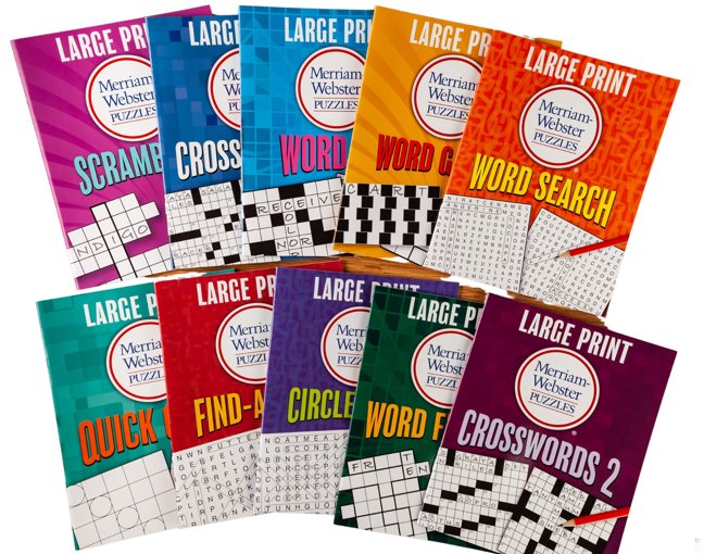 Large Print Merriam-Webster Puzzles 10 Booklet Set (Brain Games Large Print) book cover