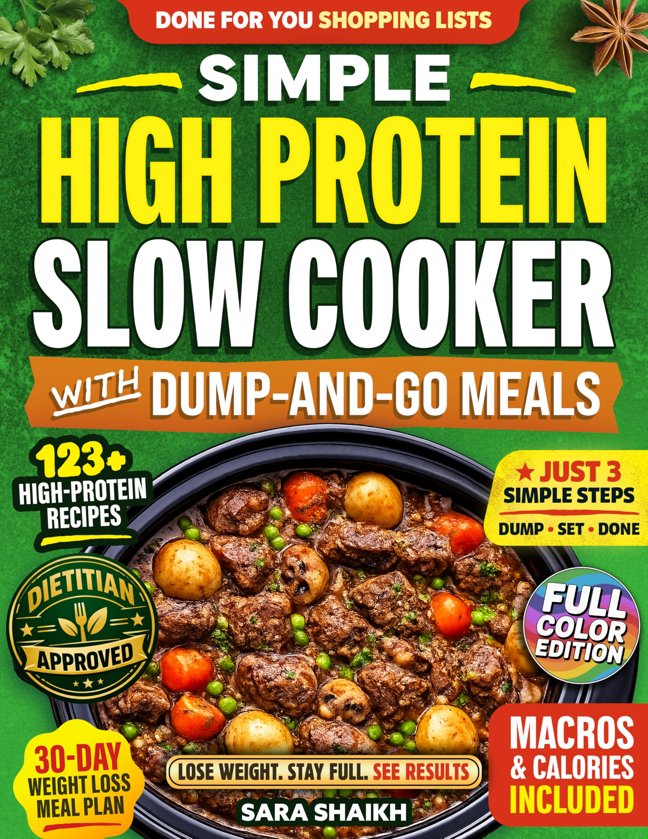 Simple High Protein Slow Cooker Cookbook with Dump-and-Go Meals: 123+ Fast, Flavor-Packed Weight Loss Recipes and 30-Day Meal Plan with Clear Macros to Build Muscle, Lose Fat, and Make Easy Dinners book cover